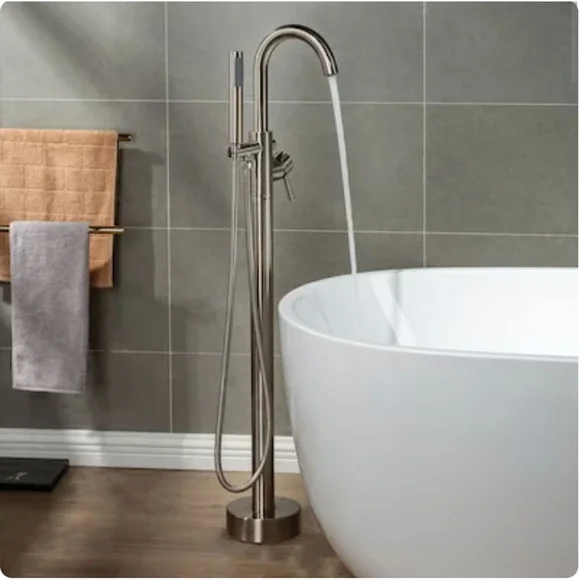 WOODBRIDGE F0001BN Freestanding Tub Filler with Hand Shower Brushed Nickel