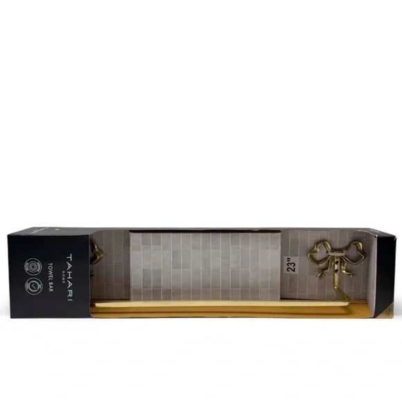 TAHARI Home Brass Ribbon Bow Bathroom Towel Bar Rack 23” NEW