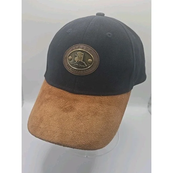Alaska The Great Land 49th State Hat Arctic Circle Suede Brim Leather Strapback