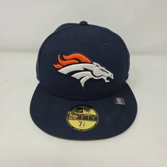 New Era 59FIFTY Denver Broncos Unisex Adult Dark Blue Teams Fitted Hat 7 1/4
