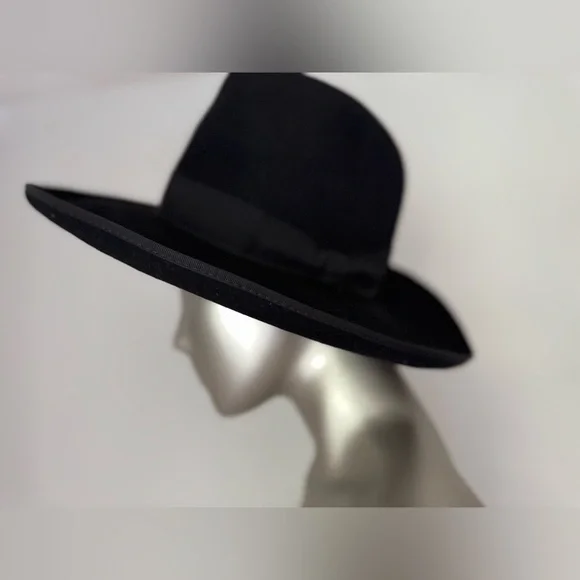 Borsalino Fedora Hat Black Wool Felt Made in Italy Vintage Size 7 (VDC)