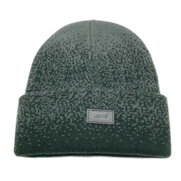 LEVI'S Men's Signature Leather Logo Patch Cuffed Beanie Hat Knit OS Adult Grey