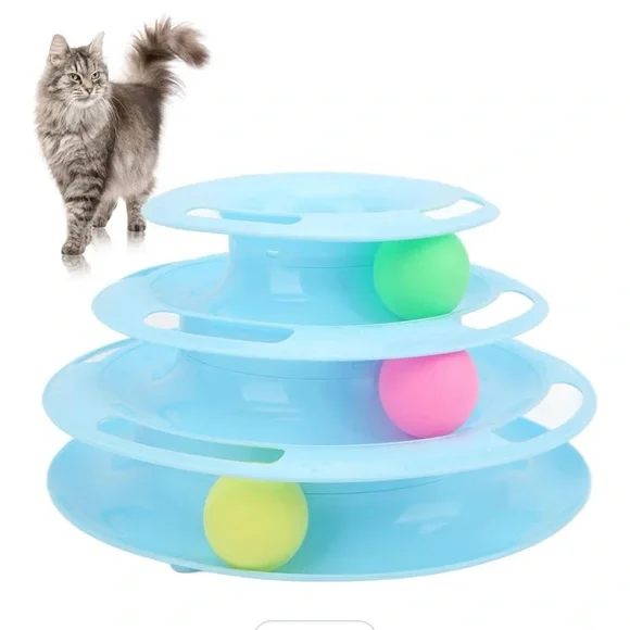 🩵 Interactive 3 Tier Blue Cat Toy with Balls