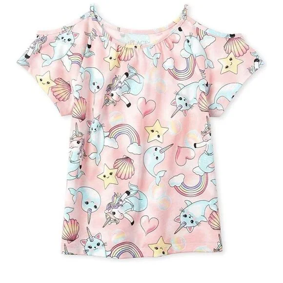The Children's Place Short Sleeve Print Cold Shoulder Top Size XS