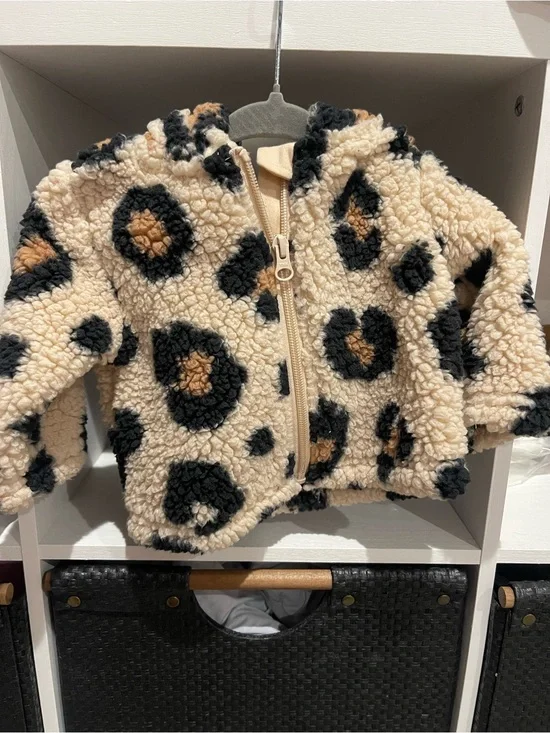 The Children's Place Cream Sherpa Leopard Zip Jacket