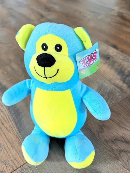 Collectible Plush Stuffed Bear Animal Neon blue yellow TVS Toys