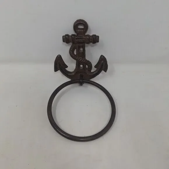 Comfy Hour Cast Iron Anchor Towel Ring Door Knocker Brown 8.5 Inch Nautical