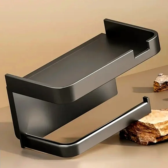 - Wall Toilet Paper Holder With Tray - Black