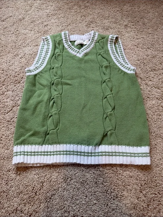 The Children's Place Green and White Cable Knit Sweater Vest