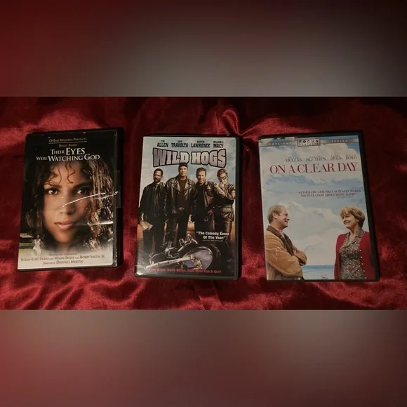 Lot of 3 DVDs: Wild Hogs, On A Clear Day, and Their Eyes Were Watching God