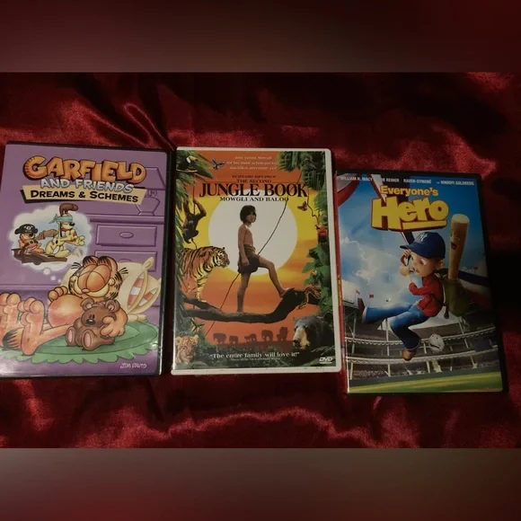 Lot of 3 DVDs: Garfield and Friends, The 2nd Jungle Book, and Everyone’s Hero