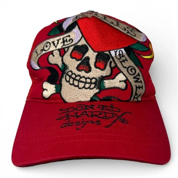 Vtg Ed Hardy Christian Audigier Trucker Hat Skull Snapback Love Kills Slowly Y2K
