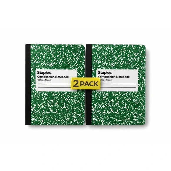 2x Staples Composition Notebook‎ Green College Ruled 100 Sheets