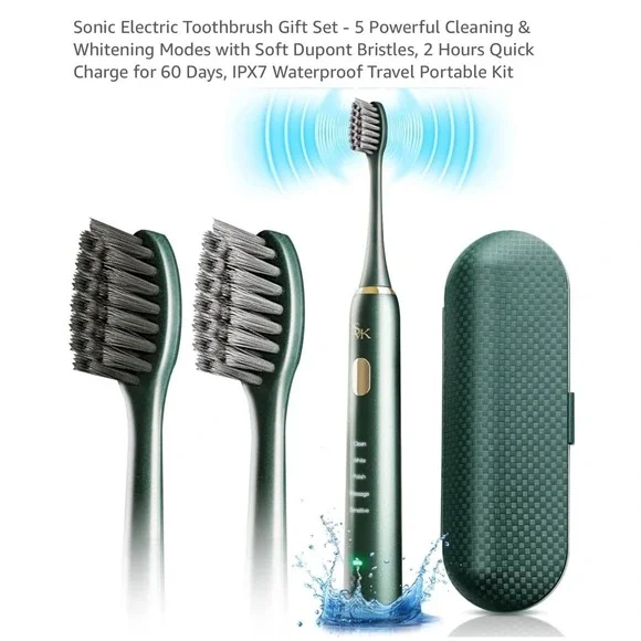 SVK France SB06 Sonic Electric Toothbrush Gift Set Green 5 Modes IPX7 Waterproof