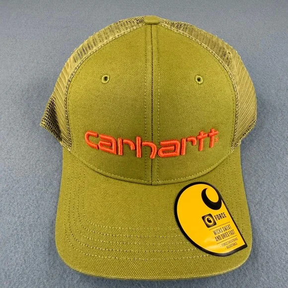 Carhartt Trucker Hat Force Flex Mens Olive Green Canvas Mesh Back Logo AH1195-M