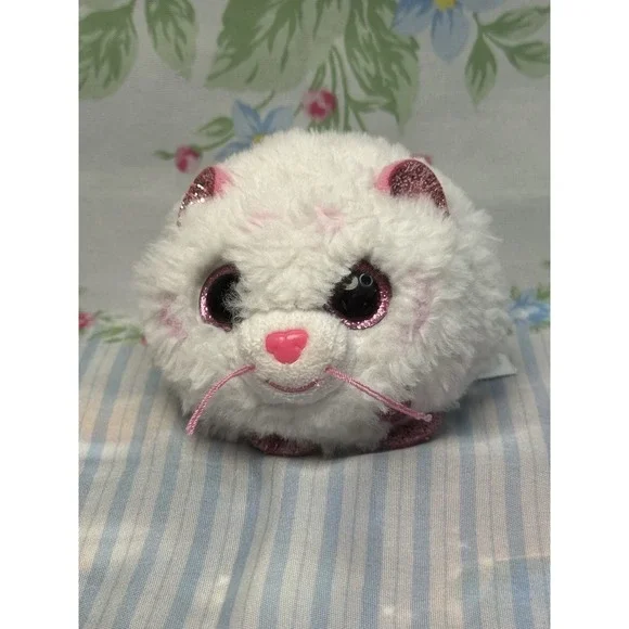 TY Puffies Tabor White Pink Cat Tiger Plush Ball‎ Soft Round Toy 4