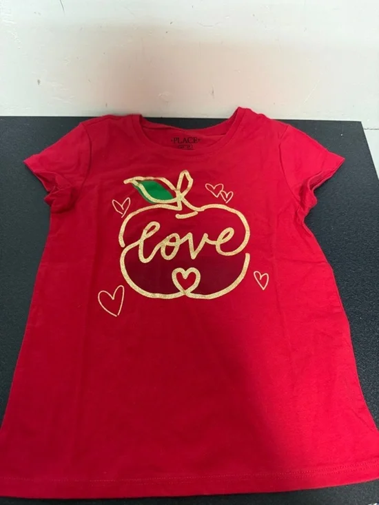 The Children's Place Red Short-Sleeve Tee with Gold 'Love' Apple Graphic
