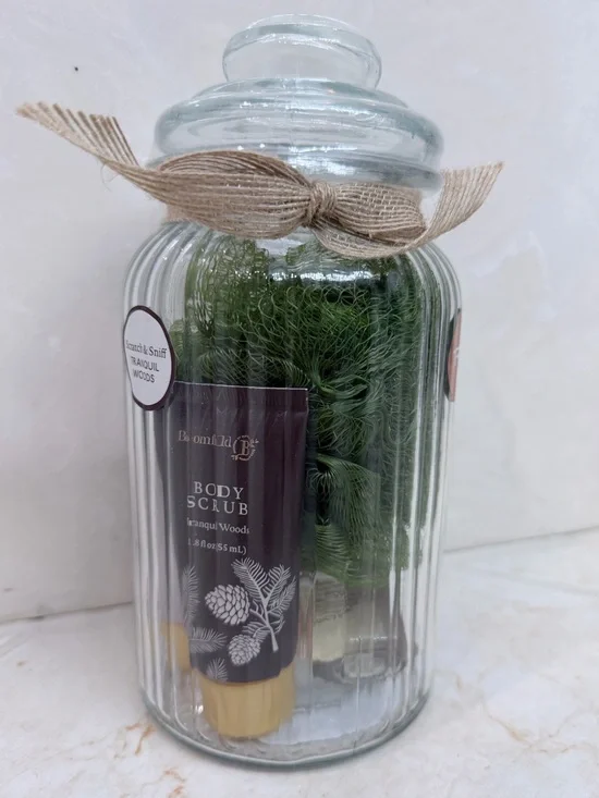 Brand New Bloomfield Body Scrub & Loofah Gift Jar
