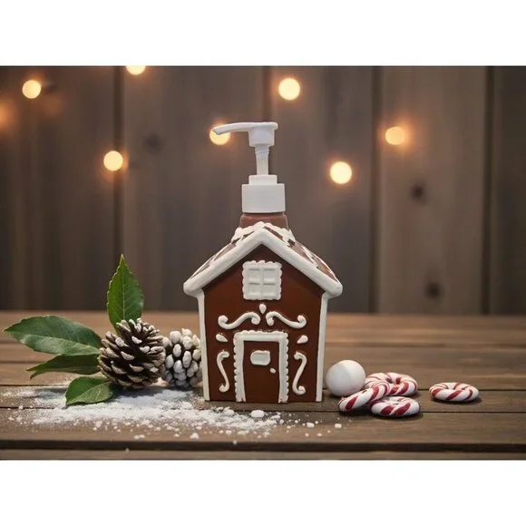 New Brown Gingerbread House Christmas Holiday Soap Dispenser Decoration
