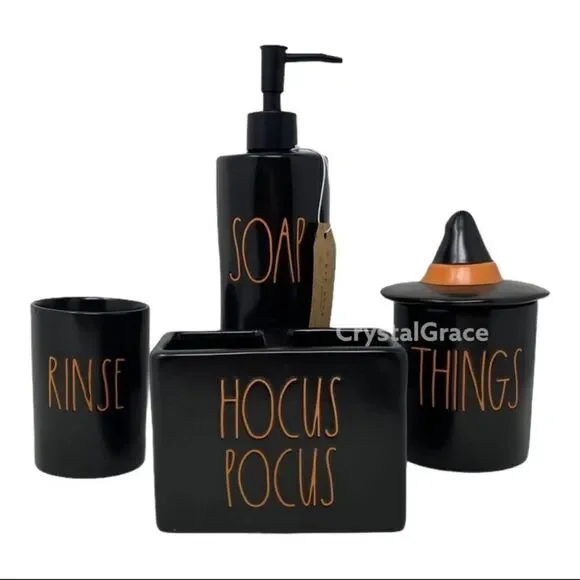 Rae Dunn Halloween‎ Bathroom Set Hocus Pocus Things Rinse Soap Witch Hat