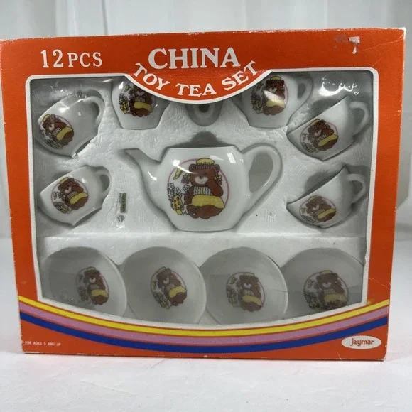Vintage 1970's Childs Porcelain Jaymar Teddy Bear Tea Set 12 pc.