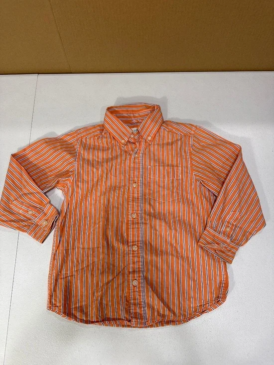 The Children Place Button Down Shirt Orange Stripes Boys Size S (5/6)