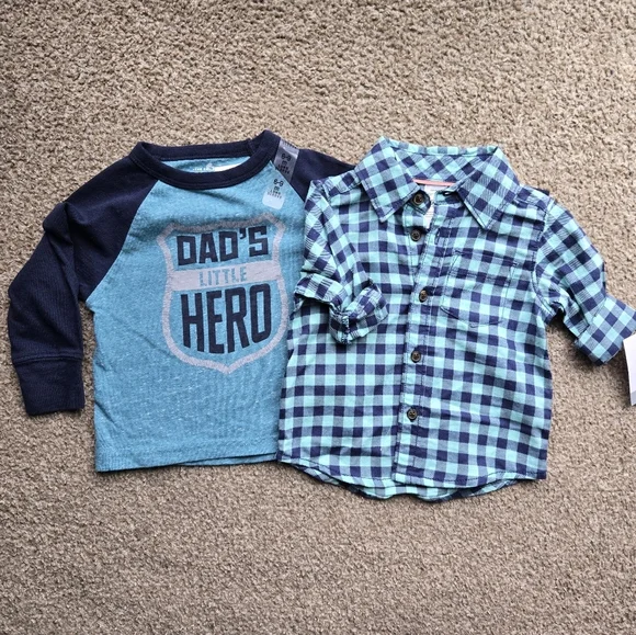 The Children's Place Teal and Navy Long Sleeve Shirt Set