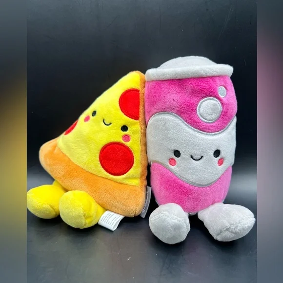 Hallmark - Pizza and Soda‎ Can, Pink and Gray Plush Toy Set of 2, Magnetic side