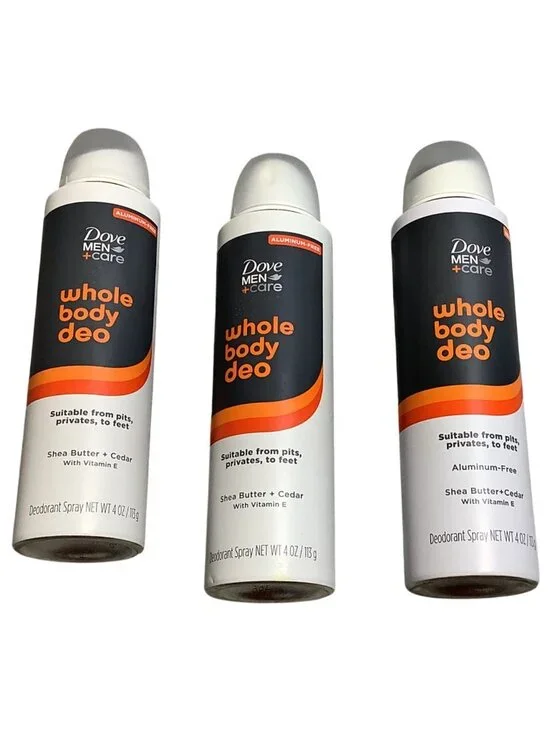 3 Dove Men+Care Whole Body Deodorant Spray Shea Butter & Cedar 4 Oz Vitamin E