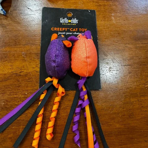 Thrills & Chills Creepy Cat Toy 2 Pack Glitter Mice Halloween Purple Orange NEW‎