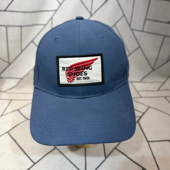 Red Wing Shoes Snapback Hat OS Blue Canvas Logo Patch Baseball Cap EST 1905