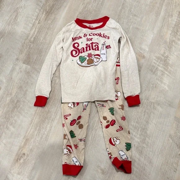 The Children's Place Beige and Red Santa Pajama Set