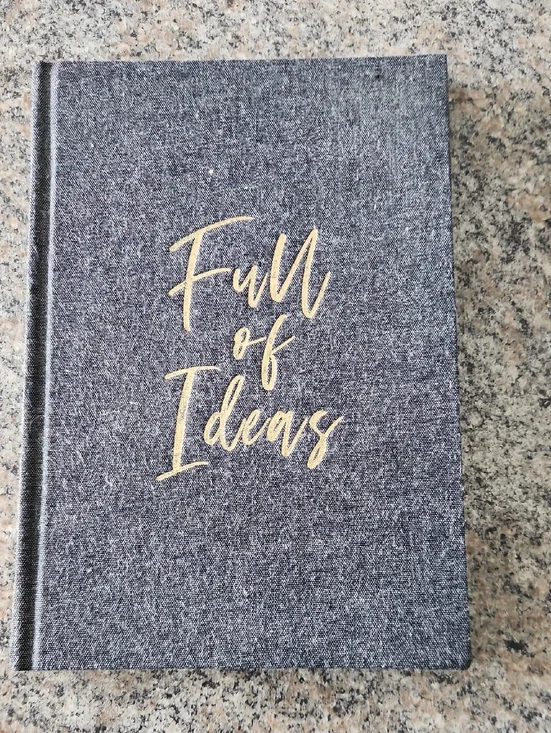 Full of Ideas Gray Linen Journal – Gold Script Hardcover Notebook Calendar