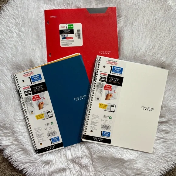 Five Star College‎ Ruled 1 Subject Notebooks Set of 2 & 1 Five Star Folder New