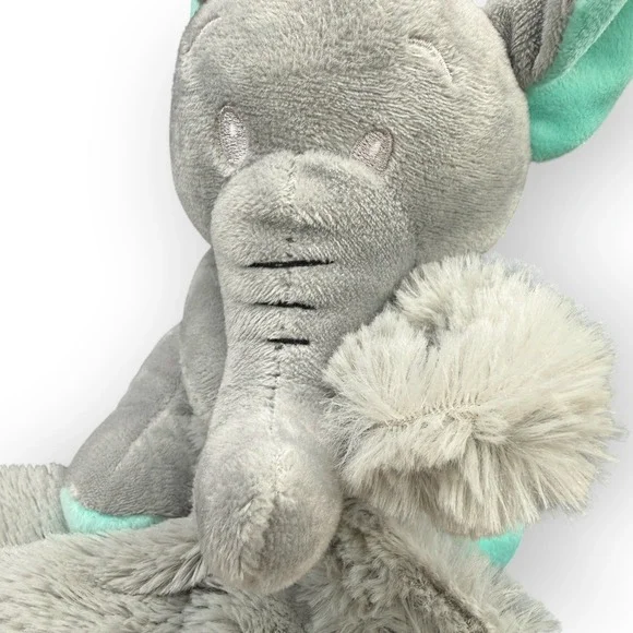 Little Mimos Elephant Baby Security Blanket Grey Mint Green Plush Lovey Shaggy