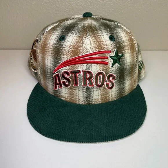 New Era 59FIFTY FITTED Cap Houston Astros 7 5/8 White Green Brown Plaid