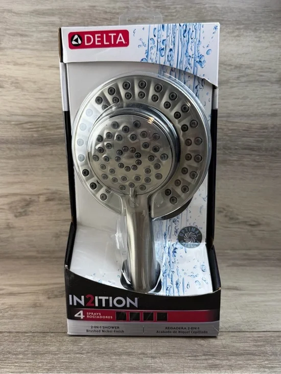 NEW Delta In2ition 2-in-1 Shower Head Brushed Nickel 4 Spray Settings 75955SN