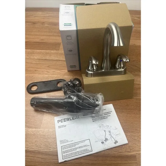 Peerless Two Handle Centerset Bathroom Faucet Brushed Nickel P2578LF-BN, NEW