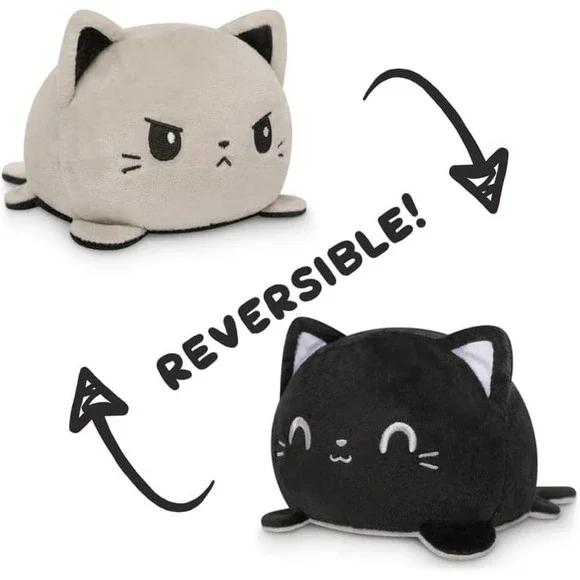 Teeturtle - the Original Reversible Cat Plushie - Black & Gray -Show Your Mood!