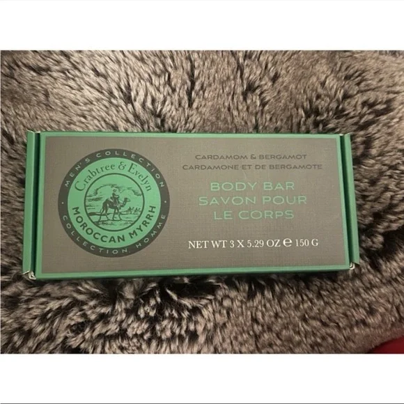 Crabtree & Evelyn Moroccan Myrrh Cardamom & Bergamot Body Bar Bath Soap 3 BARS