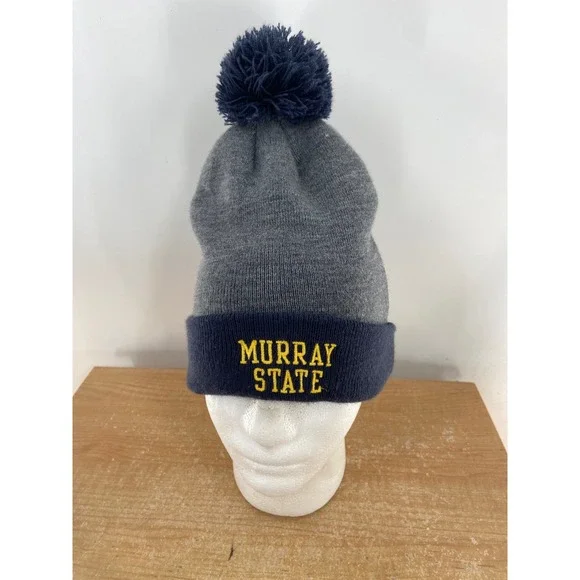 Nike Murray State Racers Men Gray Navy Blue Pom Cuffed Knit Beanie Hat OSFM