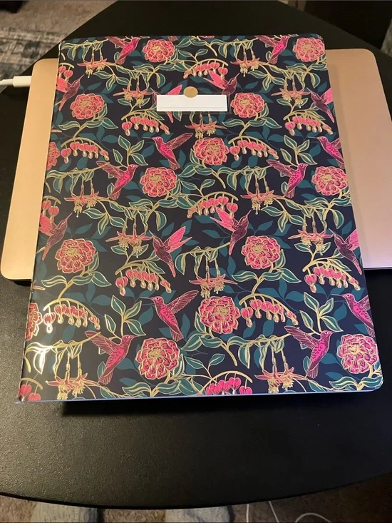 Papyrus Hummingbird and florals Stitched Paper Notebook - Navy with Pink Flowers