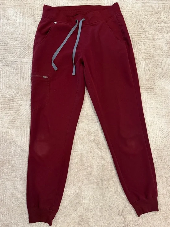 Figs Men's Maroon Jogger Pants with Grey Drawstrings