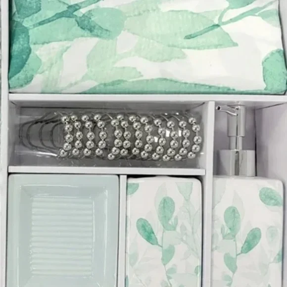 Mainstays Eucalyptus Green Polyester/Ceramic Bathroom Set, Green
