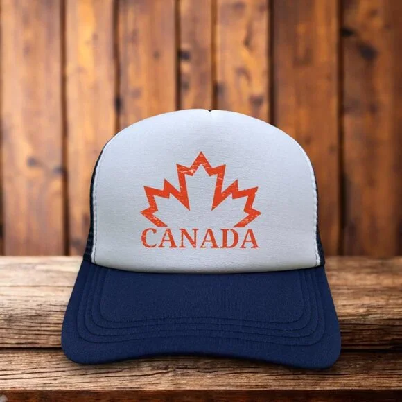 Canada Leaf Mens Trucker Hat Navy Snapback National Emblem Baseball Cap