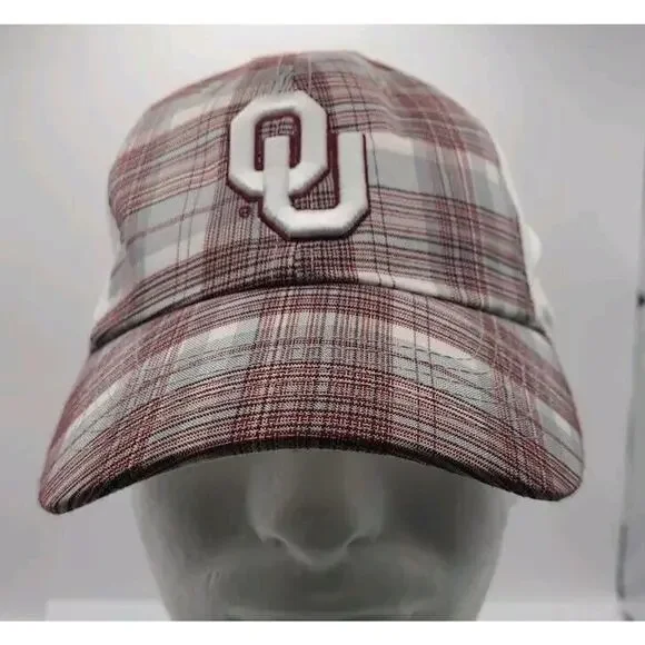 OU Oklahoma Sooners‎ Hat Cap Strap Back Red Plaid White Football