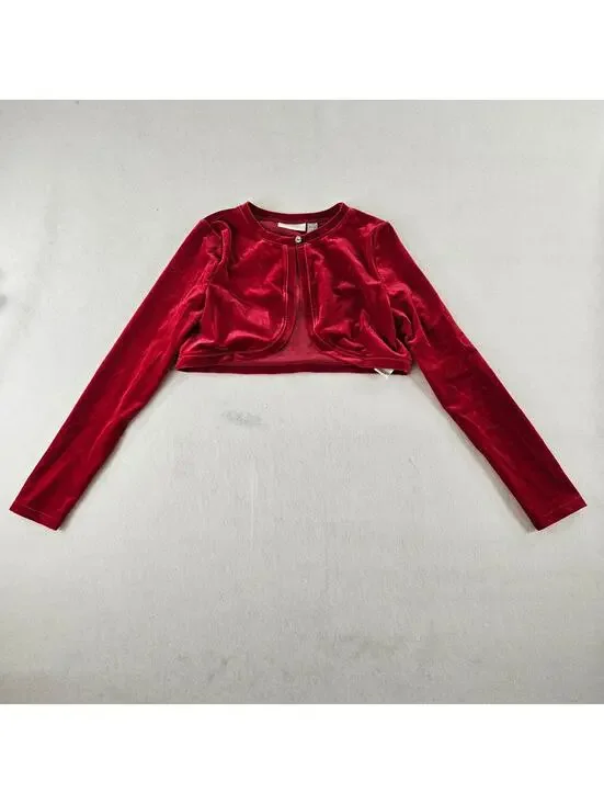The Children’s Place Girls Red Velvet Bolero Shrug Cardigan Size 10/12 Holiday
