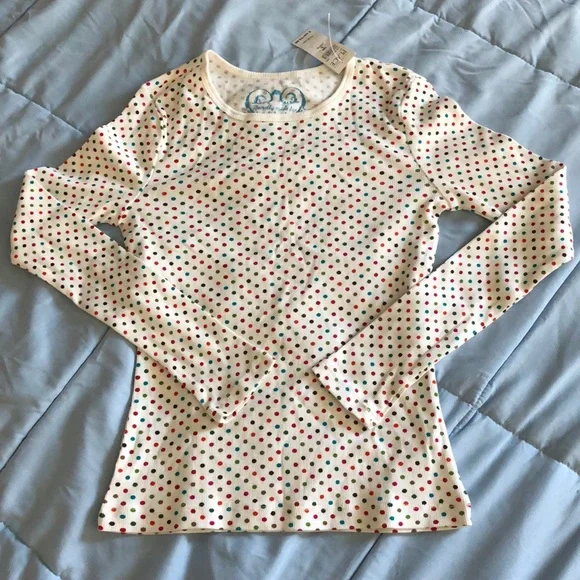 The Children's‎ Place Top Girls Size 10/12 Off White Polka Dots Long Sleeve NWT