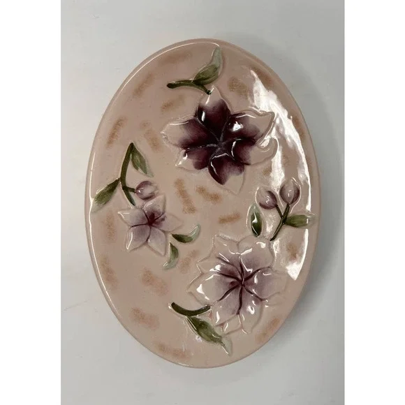 Walmart Bathroom Soap Dish Tan Purple‎ Flowers 6