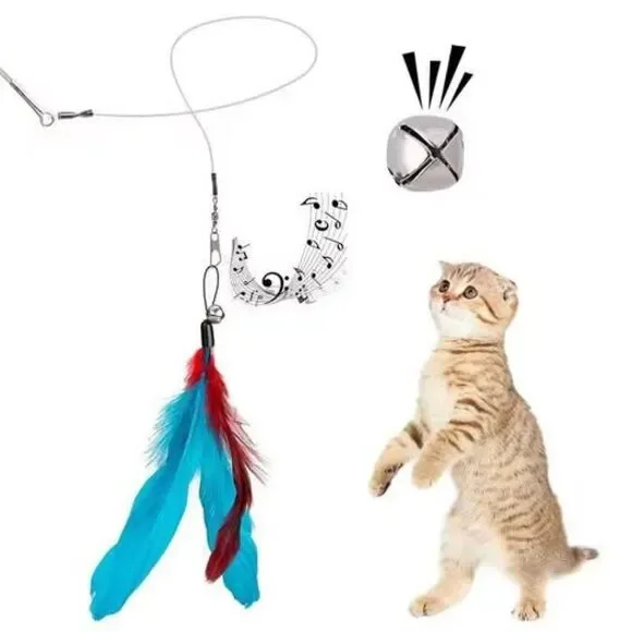 Cat Wand Toy Set with Feather and Worm Attachments